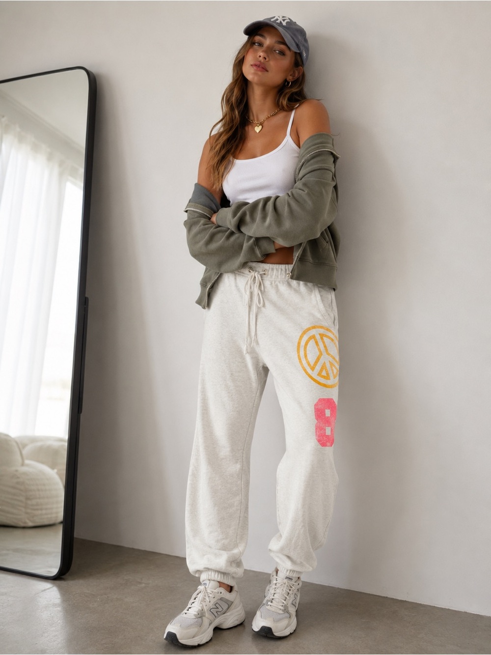 Victoria's Secret PINK Vintage‎ Y2K Oatmeal Oversized Graphic Sweatpants